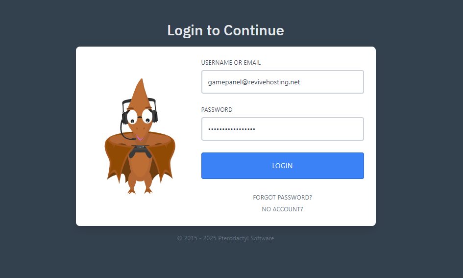 Game Panel Login Page